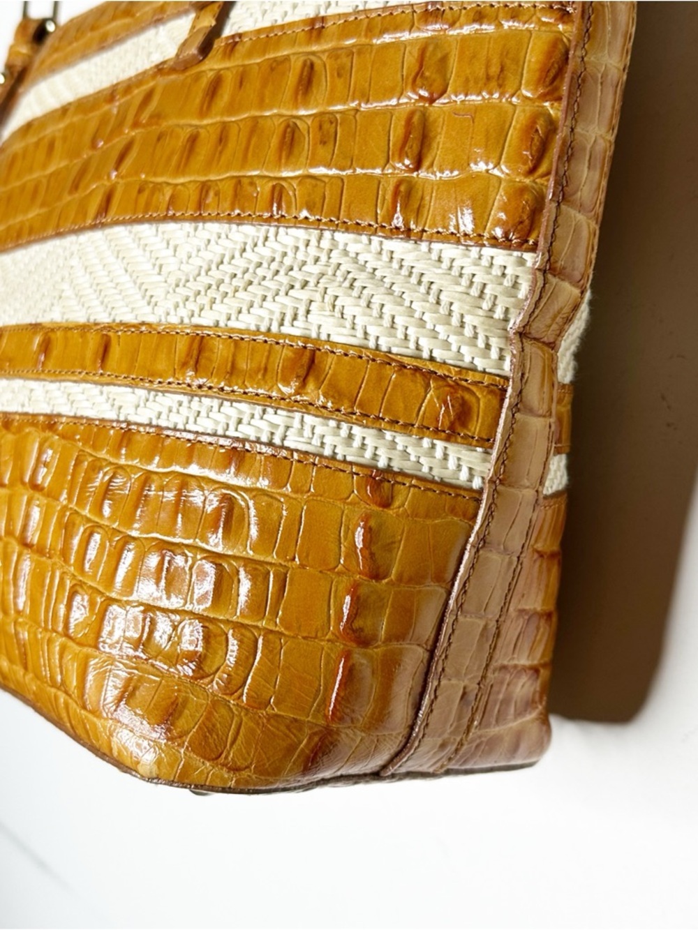 Brahmin Medium Asher Whiskey Raffia Tote - Picture 6 of 14